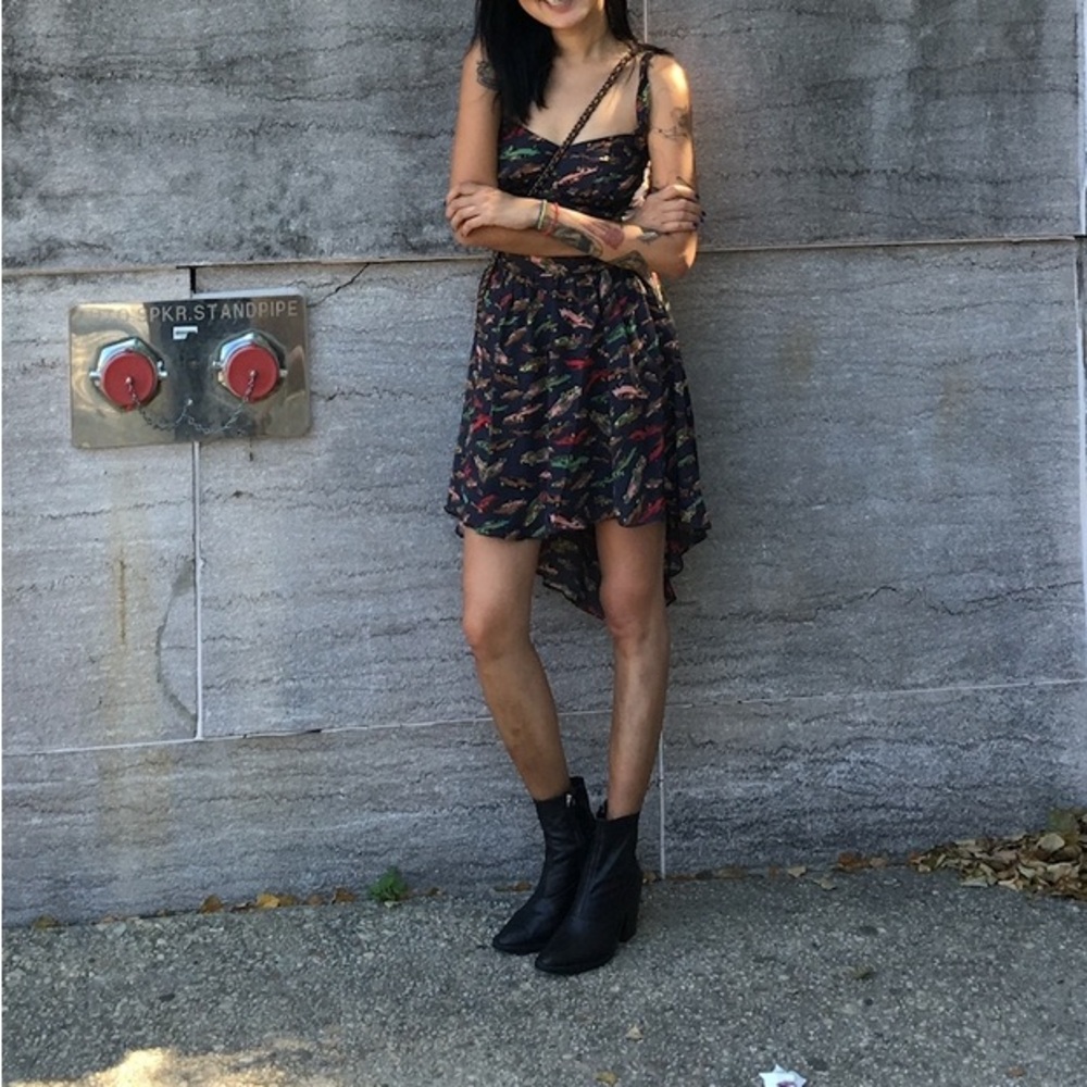 Rockabilly vintage car pattern grey dress